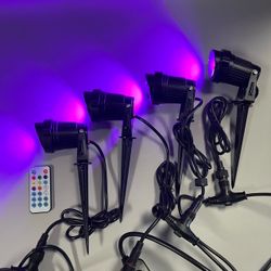 Color-Changing 4 LED Spotlight Light String w/Ground Stakes & Remote Control