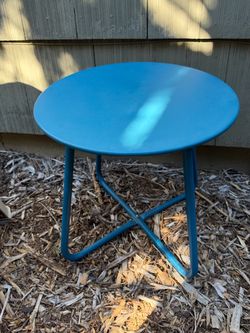 Pair of Blue Metal Outdoor Patio Side Tables