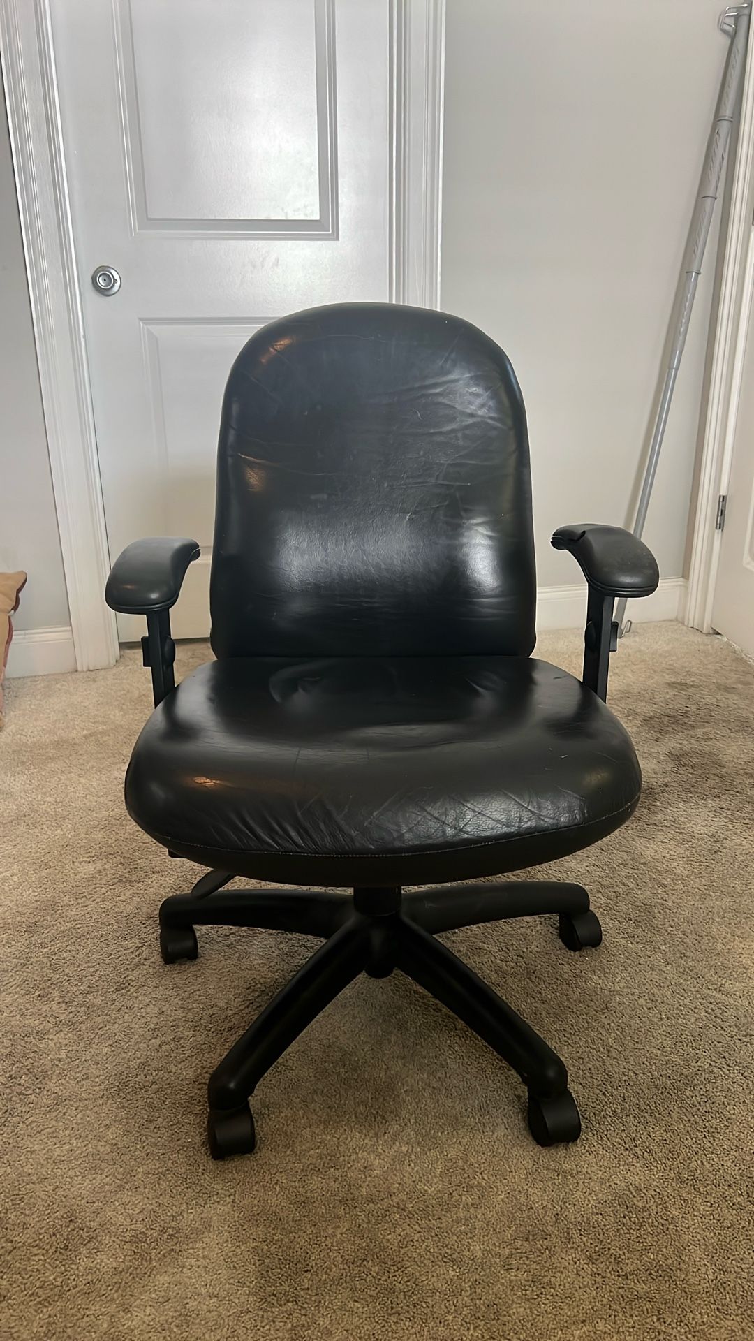 Leather Office Chair: Recline, Up/down, Adjustable Arm Rest