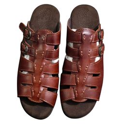Sas Tango Chestnut Brown Leather Women Nib Slip-on Wedge Sandal