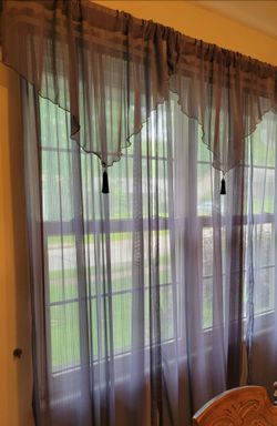 TWO Sheer Curtain Panels & TWO Matching Valances
