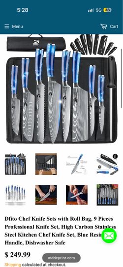 Dfito 9-Piece Chef Knife Set with Roll Bag