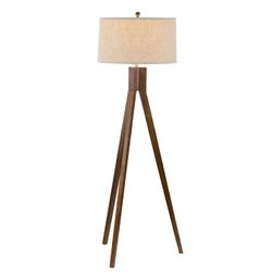 62 Inch Oak Brown Wood Tripod Floor Lamp