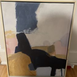 Pink, Blue, and Gold Abstract Framed Canvas Wall Art by Pamela Munger - $45 