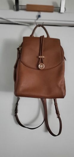 Michael Kors Mina Large Pebbled Leather Drawstring Backpack – Acorn/Tan