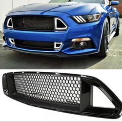 Fits 15-17 Ford Mustang IKON Style Front Upper Grille W/ White DRL LED Signal