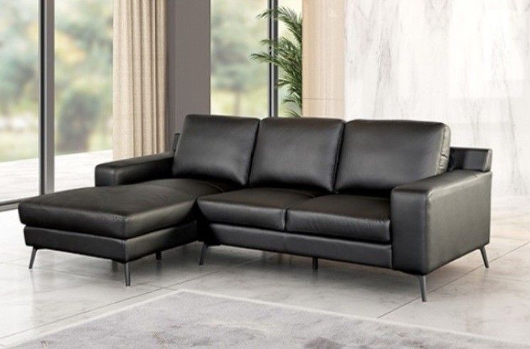 Brand New Black Leather Modern Style Sectional Sofa