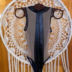 Yandy Vegan Leather + Mesh Bodysuit Size S