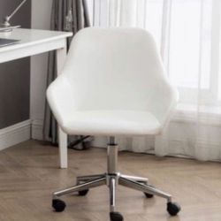White Leather Bucket Upholstered Swivel Vanity Chair