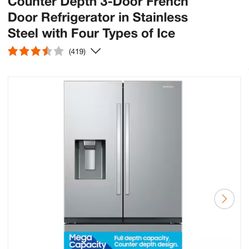 Samsung - 26 cu. ft. French Door Counter Depth Smart Refrigerator with Four Types of Ice - Stainless Steel