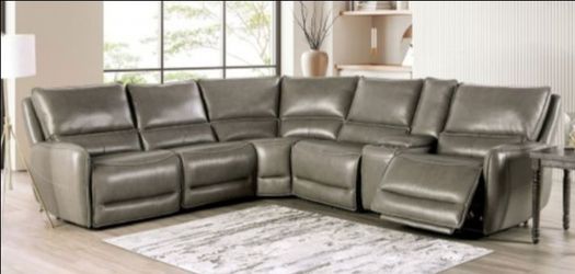 Brand New Dark Grey Top Grain Leather Power Reclining Sectional Sofa