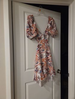 Floral Paisley Mini Dress with Puff Sleeves