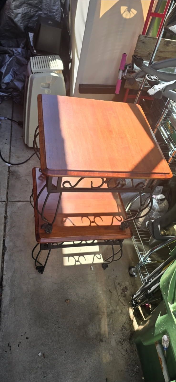 VINTAGE PAIR OF END TABLES WROUGHT IRON AND WOOD
