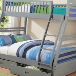 Bunk bed Twin Full with Storage drawers Free Mattress NAVY OR GRAY
