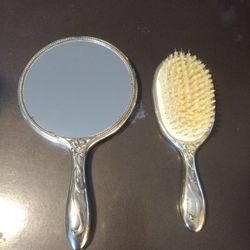 Vintage mirror and brush set