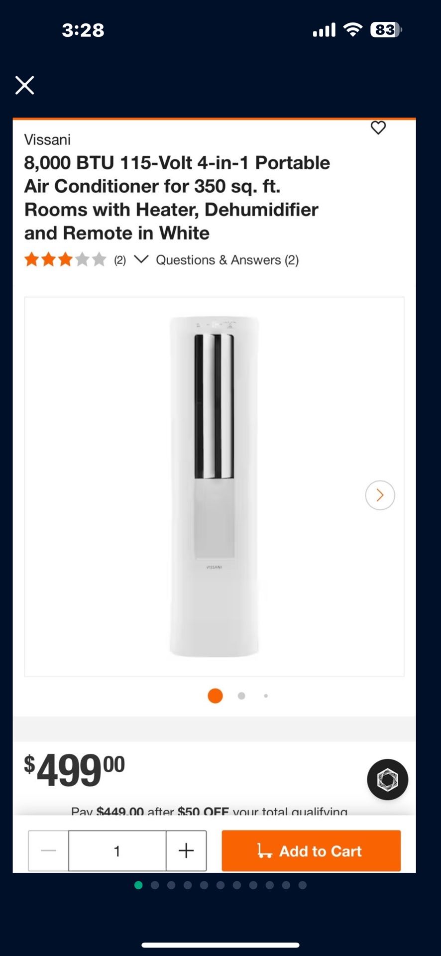 VISSANI 8,000 BTU 115-VOLT 4-IN-1 PORTABLE AIR CONDITIONER WITH HEATER