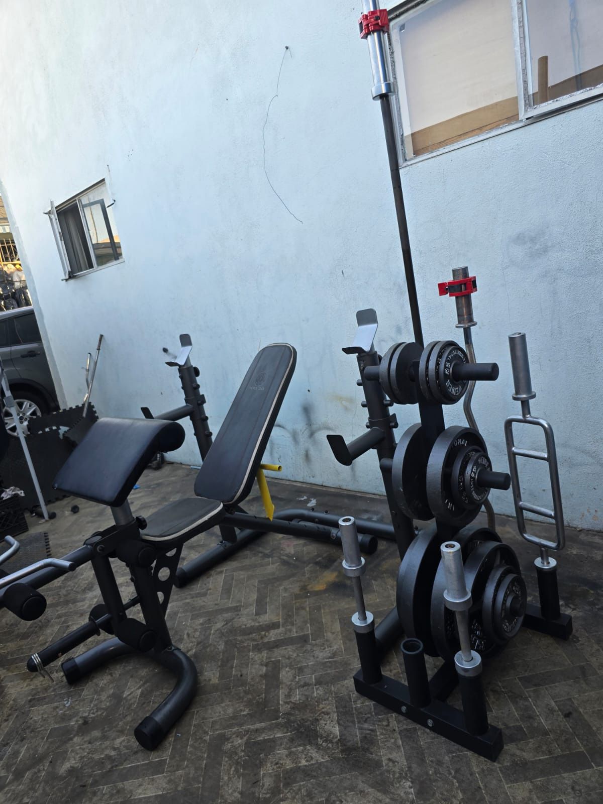 Gold’s Gym Bench-Press With Rack & WEIGHTS & Barbell & Weights-Tree