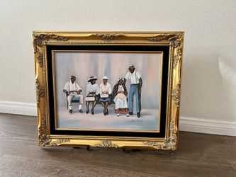 Vintage Lithograph On Canvas Signed by Ida Jackson with Golden Frame 