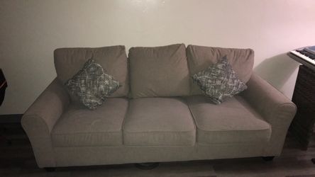 3-Seat Fabric Sofa with Throw Pillows