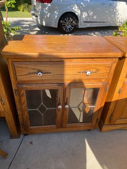Oak cabinet on wheels
