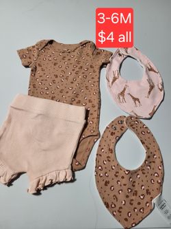 Baby Girl 3-6M Onesie, Shorts & Bibs Set