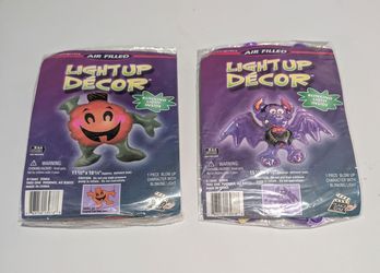 2 RARE-- VINTAGE Light Up Decor 1990s Bat & Pumpkin Sealed