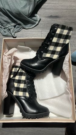Black/ Ivory Plaid Boots