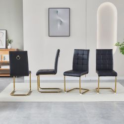 Dining Chairs set 4 pc Black Faux leather, Metal base gold finish, New Especial price