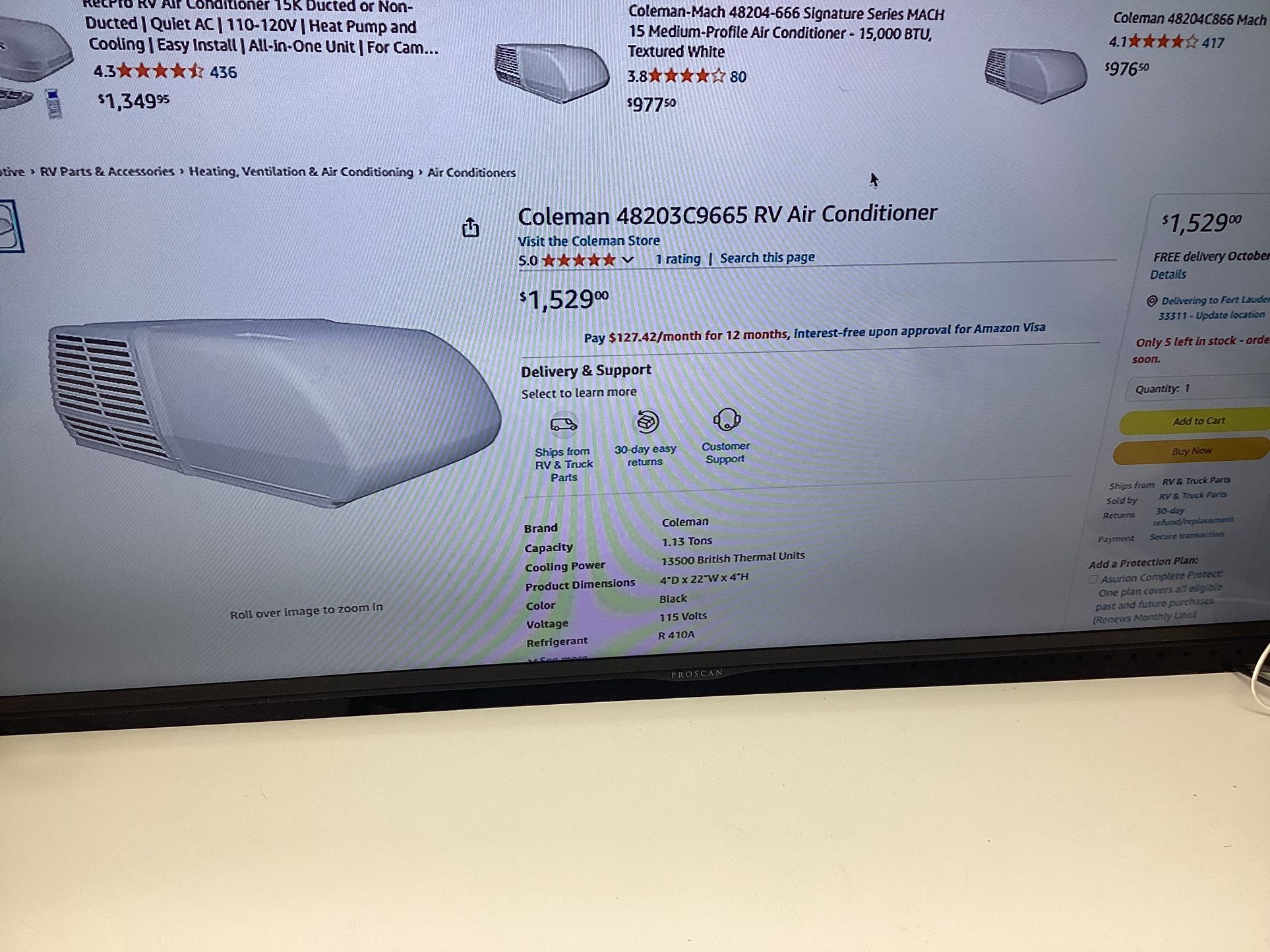 A/C Air Conditioning Coleman 48203C9665 13,500 btu Rooftop Cold Motor Home Rv white New In Box White New Cash No Tax Margate 