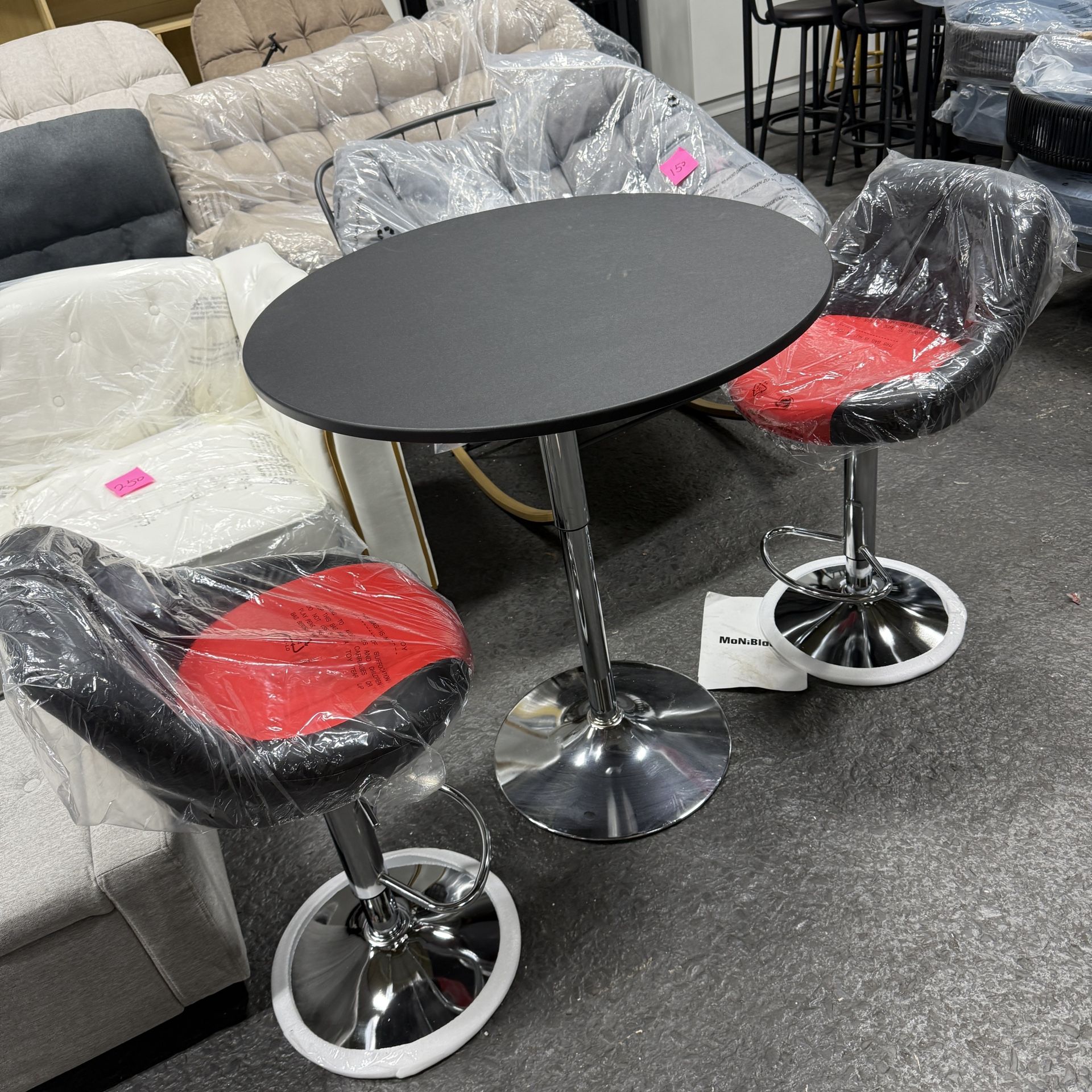 MoNiBloom Bar Stools Set of 3, with 31.5 round black table , Modern PU Leather Adjustable Swivel Barstool, Counter Chairs with Back & Footrest, Metal