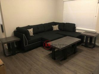 LUXURY SECTIONAL NAILHEADS GRAY OR BLACK FABRIC AVAILABLE