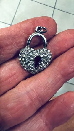Crystal Heart Padlock Charm Pendant