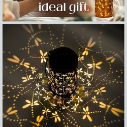 Dragonfly Christmas Gifts Solar Lanterns Outdoor Hanging Lantern Lights, Dragonfly Hollowed-Out Metal Decor Lantern, Waterproof LED Decorati