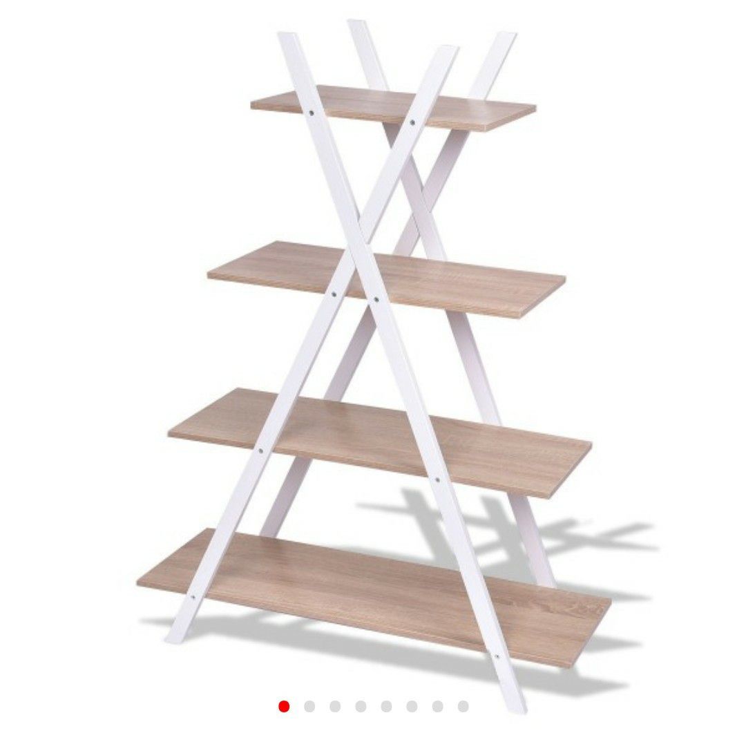 (A45) X-Shape 4-Tier Display Shelf Rack Potting Ladder-White D681-HW55483NA