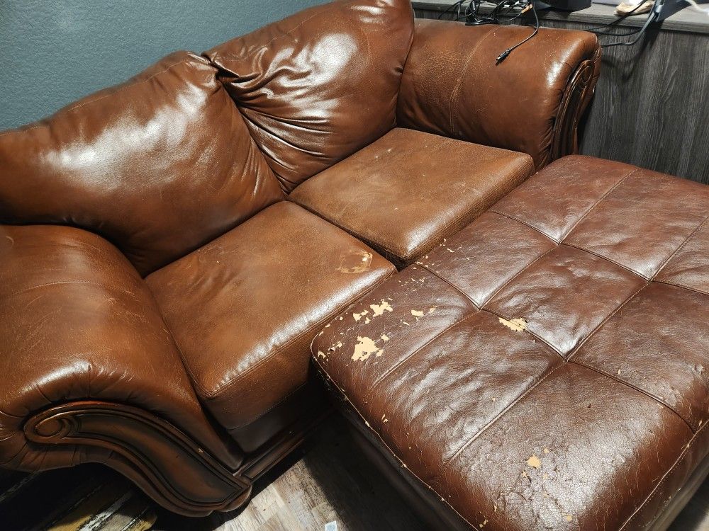 Leather couch, Chair, and ottoman (Used)