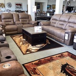 Stoneland Power Reclining Sofa and Loveseat Set