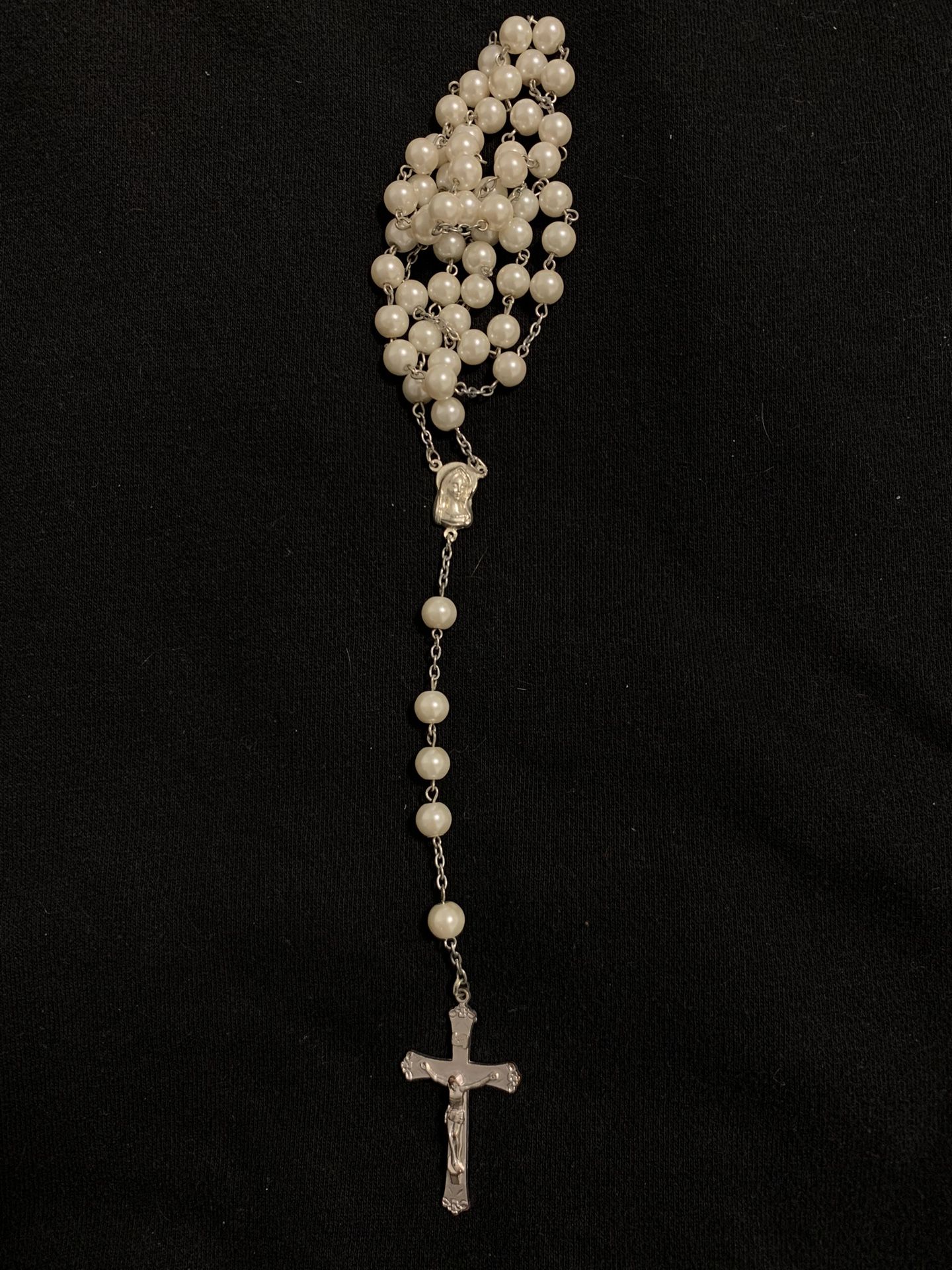 Catholic Rosary White Beaded