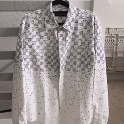 New Men's Shirt Long Sleeve White & Black Logo Shirt Size S Button Up
