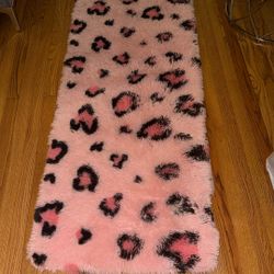 Pink Animal Cheetah Leopard Print Shaggy Fur Rug New 