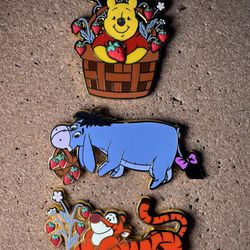 Disney Winnie the Pooh Strawberry Blind Box Enamel Pin Bundle Lot [3 Pins]