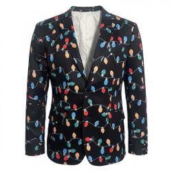 Men holiday Christmas suit coat light XL tie formal Navidad dad cheer joy Xmas formal