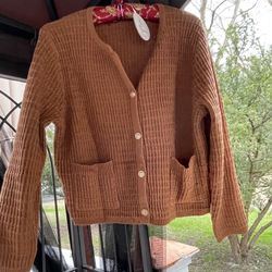 Rayon blend brown Cardigan, Button-Down sweater