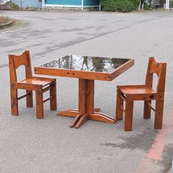 Solid Wood Handmade Table & 2 Chairs – Rustic Industrial Style