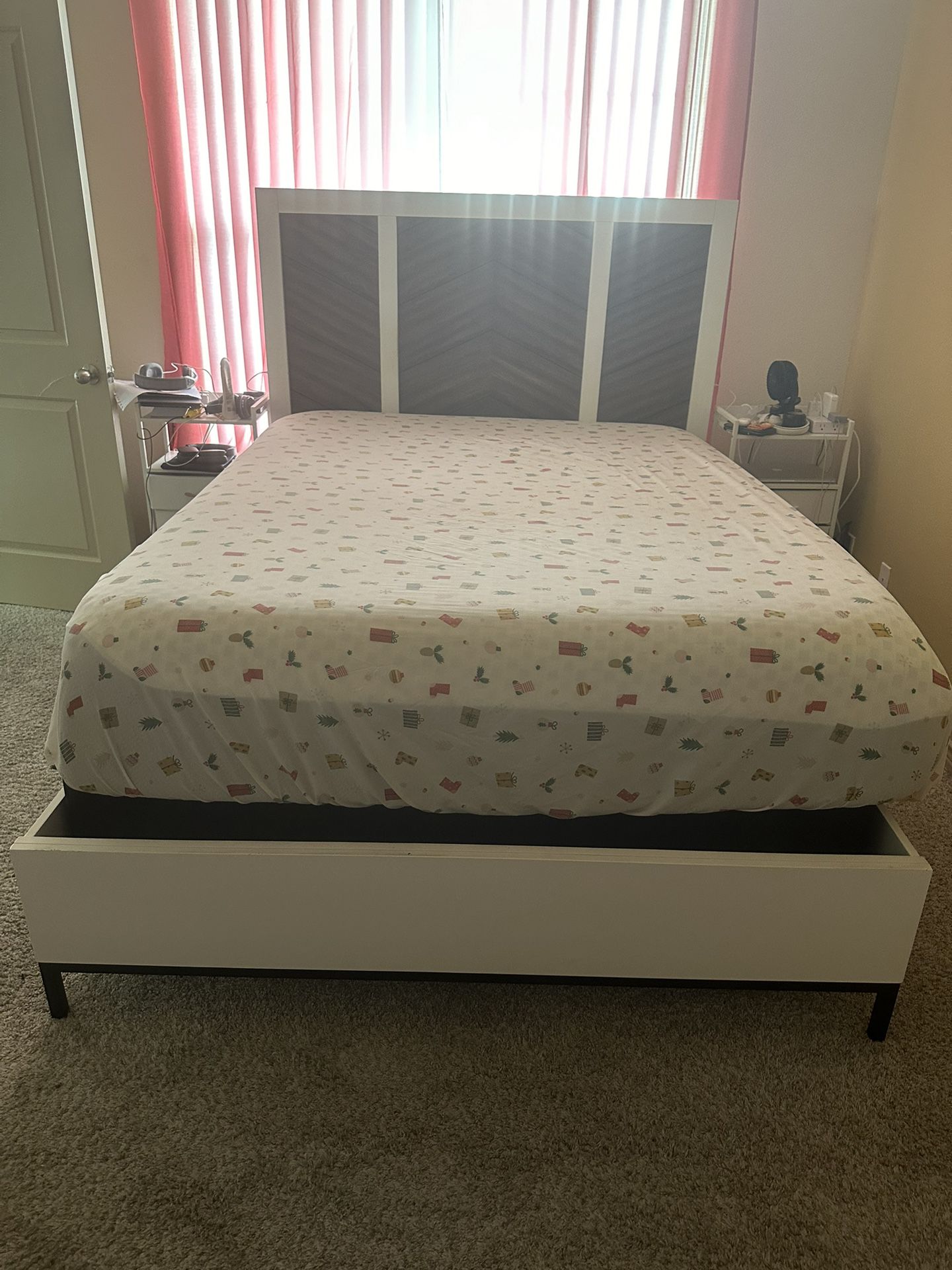 Queen Bedroom Set—headboard, Frame, Box Spring & Chest Of Draw