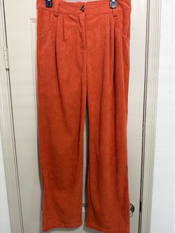 Halara Mid Rise Zipper Pocket Corduroy Casual Pants Med Tall Burnt Orange Wide