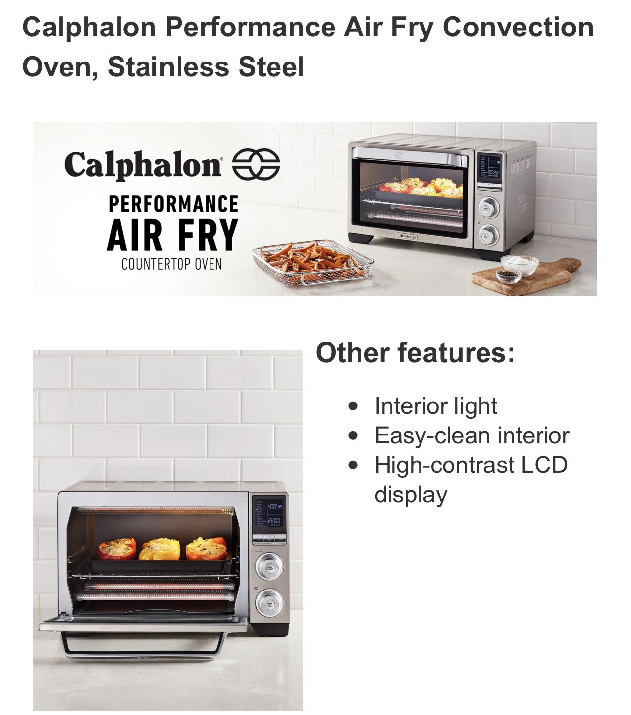 Calphalon Quartz Heat Countertop Toaster Oven with Air Fry, 0.88 Cubic Feet  Capacity 