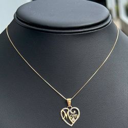 Jewelry 10k two tone yellow gold mom natural diamonds 0.01CT pendant box chain necklace 29.00” 1.20mm