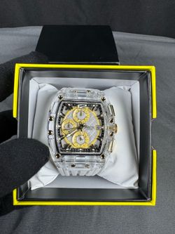 Invicta S1 Rally Men 42mm Transparent Tone Case Silver+Gold Metal Dial White Band