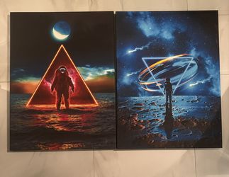 Futuristic Neon Astronaut Canvas Set – 32x24 Large Wall Art