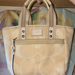Vintage Coach signature scribble mini tote pale yellow beige